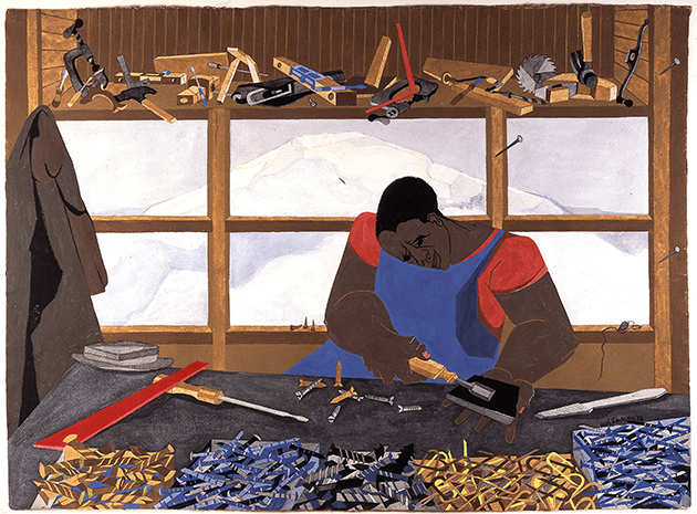 Jacob Lawrence, Builders #1, 1972, Saint Louis Art Museum, Missouri. Image: © Saint Louis Art Museum / Eliza McMillan Trust / Bridgeman Images, Artwork: © The Jacob and Gwendolyn Lawrence Foundation / Art Resource, New York / DACS, London 2022